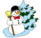 Dibujo Muñeco de nieve y árbol navideño pintado por megatron
