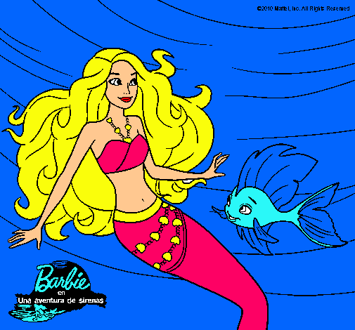 Dibujo Barbie sirena con su amiga pez pintado por AILITA