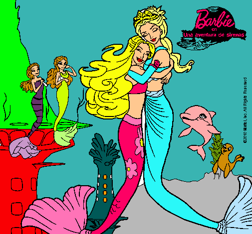 Dibujo Barbie sirena y la reina sirena pintado por ivone