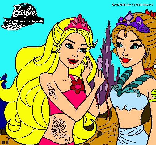 Dibujo Barbie se despiede de la reina sirena pintado por africuchi