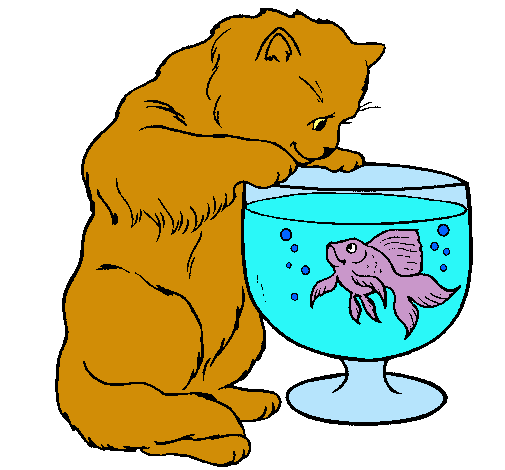 Dibujo Gato mirando al pez pintado por lluis