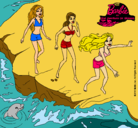 Dibujo Barbie y sus amigas en la playa pintado por gabita