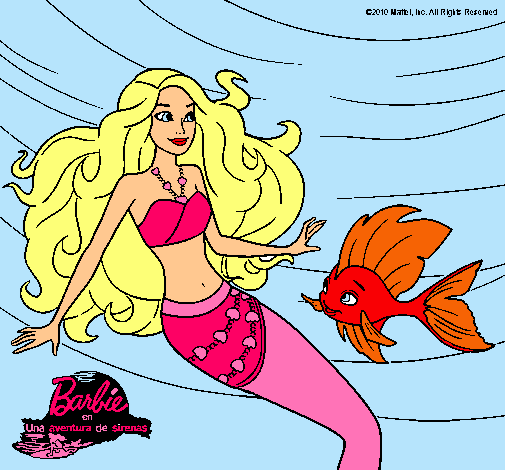 Dibujo Barbie sirena con su amiga pez pintado por sara2222