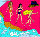 Dibujo Barbie y sus amigas en la playa pintado por sharon