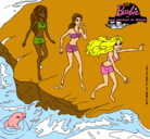 Dibujo Barbie y sus amigas en la playa pintado por olivia