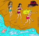 Dibujo Barbie y sus amigas en la playa pintado por populares