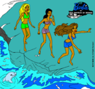 Dibujo Barbie y sus amigas en la playa pintado por allimac