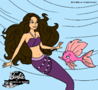 Dibujo Barbie sirena con su amiga pez pintado por Nahomy