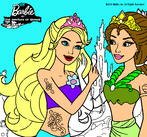 Dibujo Barbie se despiede de la reina sirena pintado por mariannis