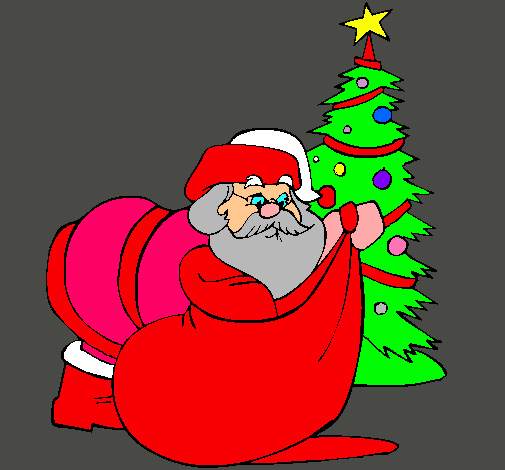 Dibujo Papa Noel repartiendo regalos pintado por STELLAMARIS