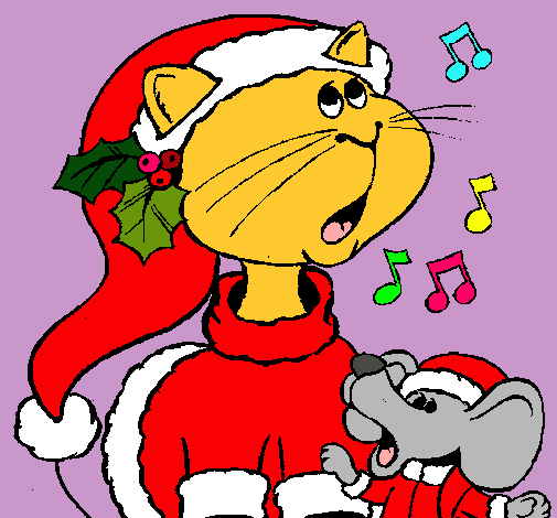 Dibujo Gato y ratón navideños pintado por -kAr-