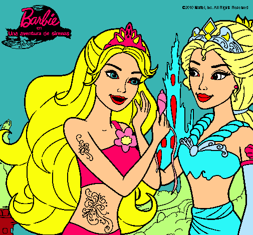 Dibujo Barbie se despiede de la reina sirena pintado por ivone