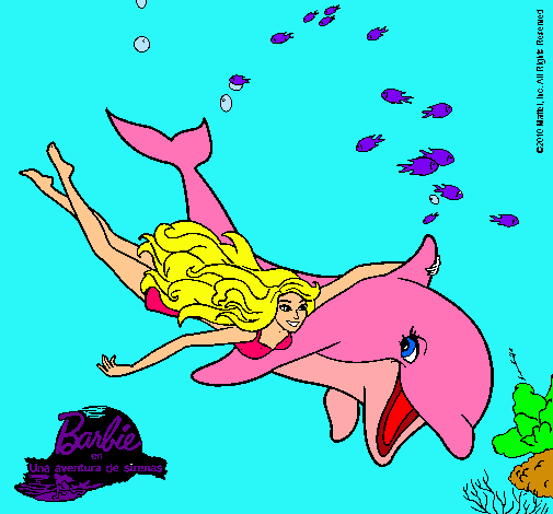 Dibujo Barbie y delfín pintado por cloe