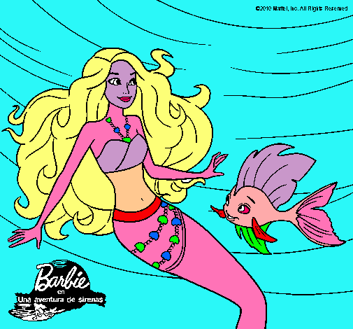 Dibujo Barbie sirena con su amiga pez pintado por cyra