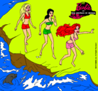 Dibujo Barbie y sus amigas en la playa pintado por lina 