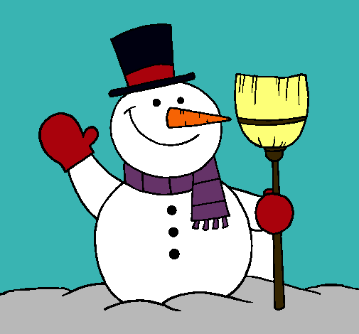 Dibujo muñeco de nieve con escoba pintado por Clari