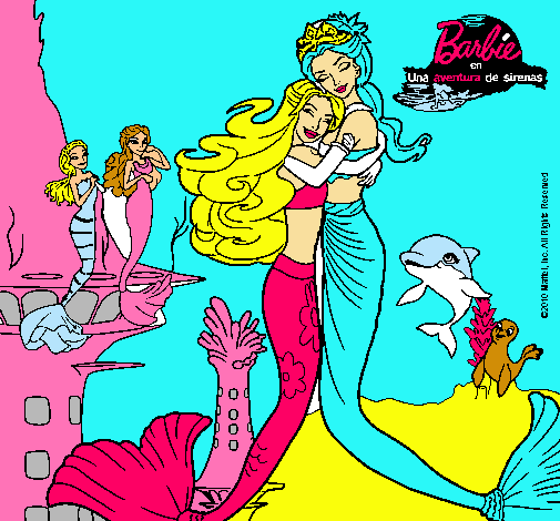 Dibujo Barbie sirena y la reina sirena pintado por brisa73