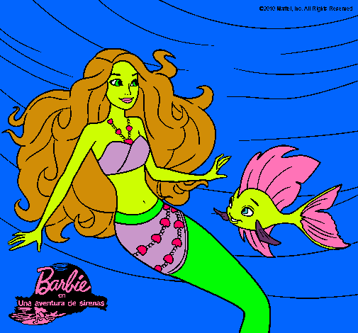 Dibujo Barbie sirena con su amiga pez pintado por cyra