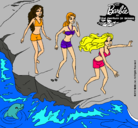 Dibujo Barbie y sus amigas en la playa pintado por kauta