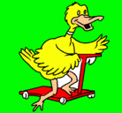 Dibujo Pato en patinete pintado por fiestas