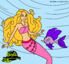 Dibujo Barbie sirena con su amiga pez pintado por lorenita