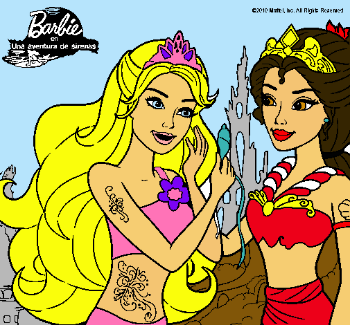 Dibujo Barbie se despiede de la reina sirena pintado por music 