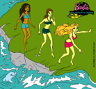 Dibujo Barbie y sus amigas en la playa pintado por Laurix