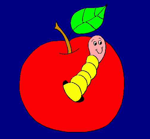Dibujo Manzana con gusano pintado por antia