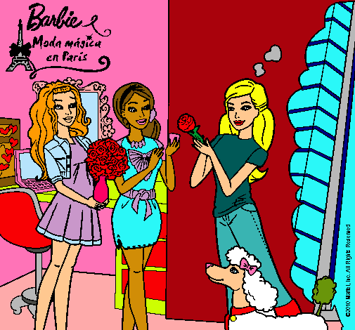 Dibujo Barbie de compras con sus amigas pintado por ilona