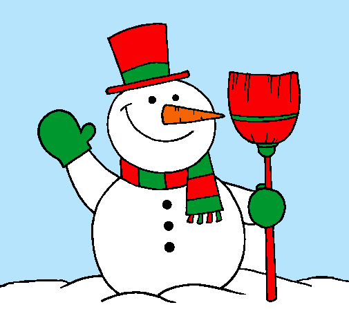 Dibujo muñeco de nieve con escoba pintado por noem