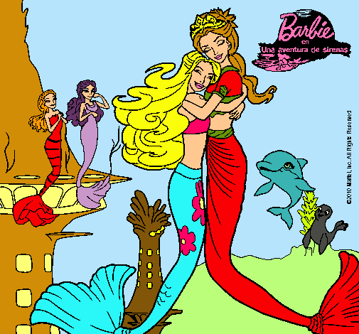 Dibujo Barbie sirena y la reina sirena pintado por Xuliiyah99