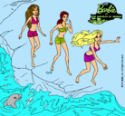 Dibujo Barbie y sus amigas en la playa pintado por desy