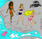 Dibujo Barbie y sus amigas en la playa pintado por estrellap