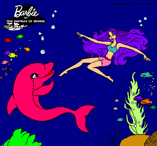 Dibujo Barbie jugando con un delfín pintado por ANDREA5
