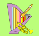 Dibujo Arpa, flauta y trompeta pintado por loli1000