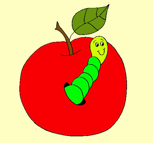 Dibujo Manzana con gusano pintado por panchi