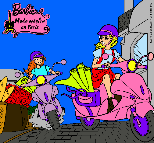 Dibujo Barbie y su amiga en moto pintado por maite1162