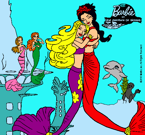 Dibujo Barbie sirena y la reina sirena pintado por amalia