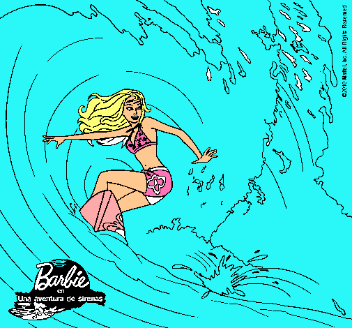 Dibujo Barbie practicando surf pintado por alegrenoelia