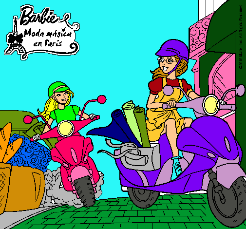 Dibujo Barbie y su amiga en moto pintado por gata10