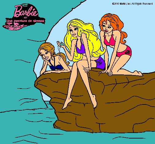 Dibujo Barbie y sus amigas sentadas pintado por amalia