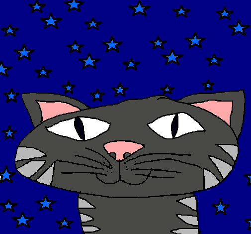 Dibujo Gato y estrellas pintado por toty