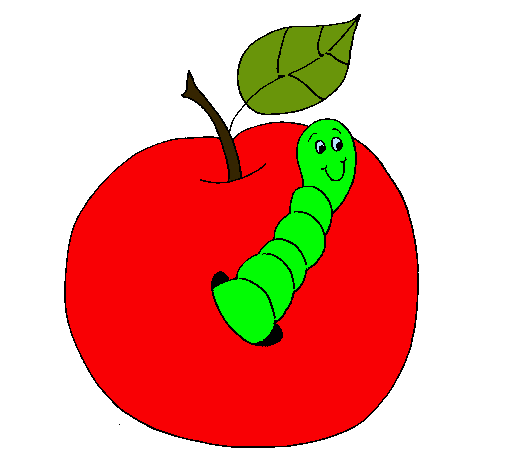 Dibujo Manzana con gusano pintado por Marykuxy