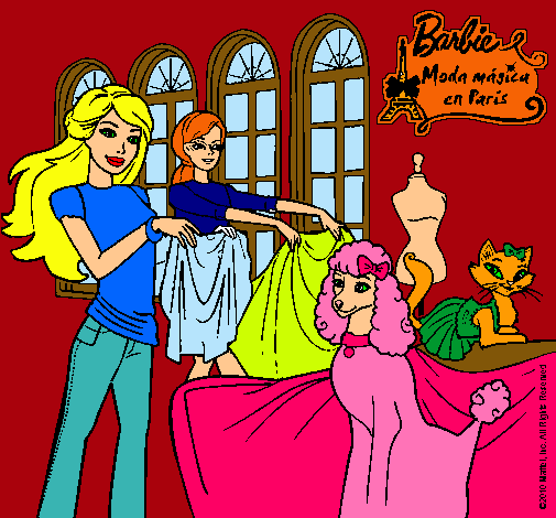 Dibujo Barbie y su amiga mirando ropa pintado por amalia