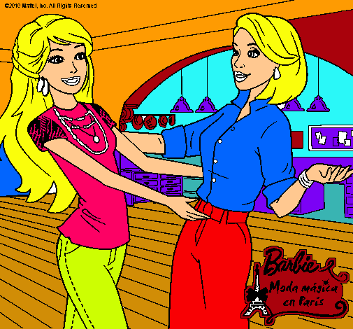 Dibujo Barbie y su amiga pintado por gata10