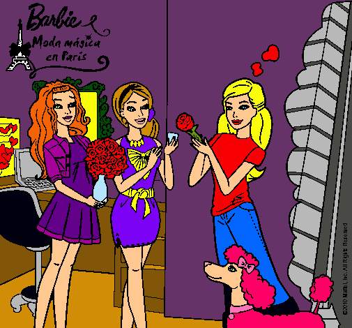 Dibujo Barbie de compras con sus amigas pintado por amalia