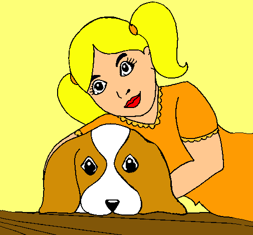 Dibujo Niña abrazando a su perro pintado por merlia
