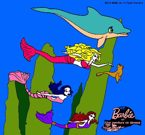 Dibujo Barbie nadando con sirenas pintado por Adelita