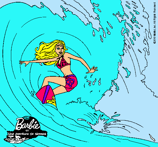 Dibujo Barbie practicando surf pintado por amalia