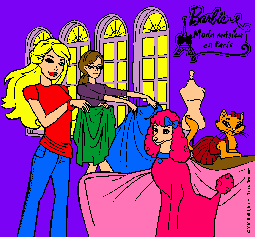 Dibujo Barbie y su amiga mirando ropa pintado por amalia